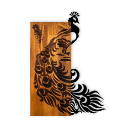 Wallity Peacock Accesorio decorativo de pared de madera y metal, Nogal y negro